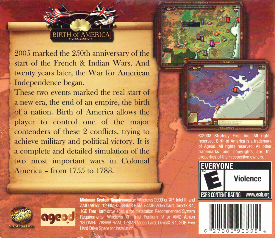 Back Cover for Birth of America (Windows)