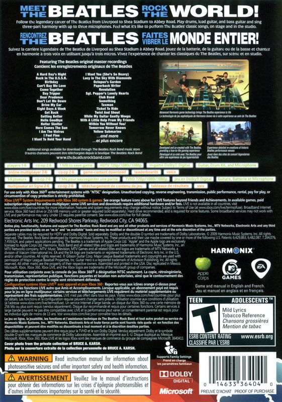 Back Cover for The Beatles: Rock Band (Xbox 360)