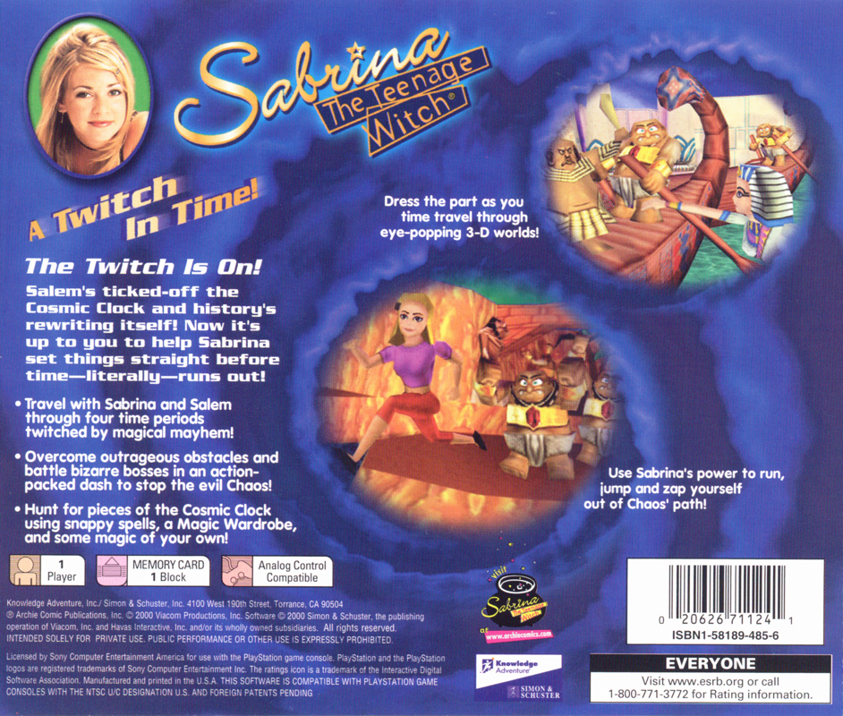 Back Cover for Sabrina, the Teenage Witch: A Twitch in Time! (PlayStation)
