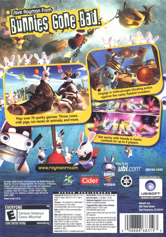 Back Cover for Rayman: Raving Rabbids (Macintosh and Windows) (DVD version)