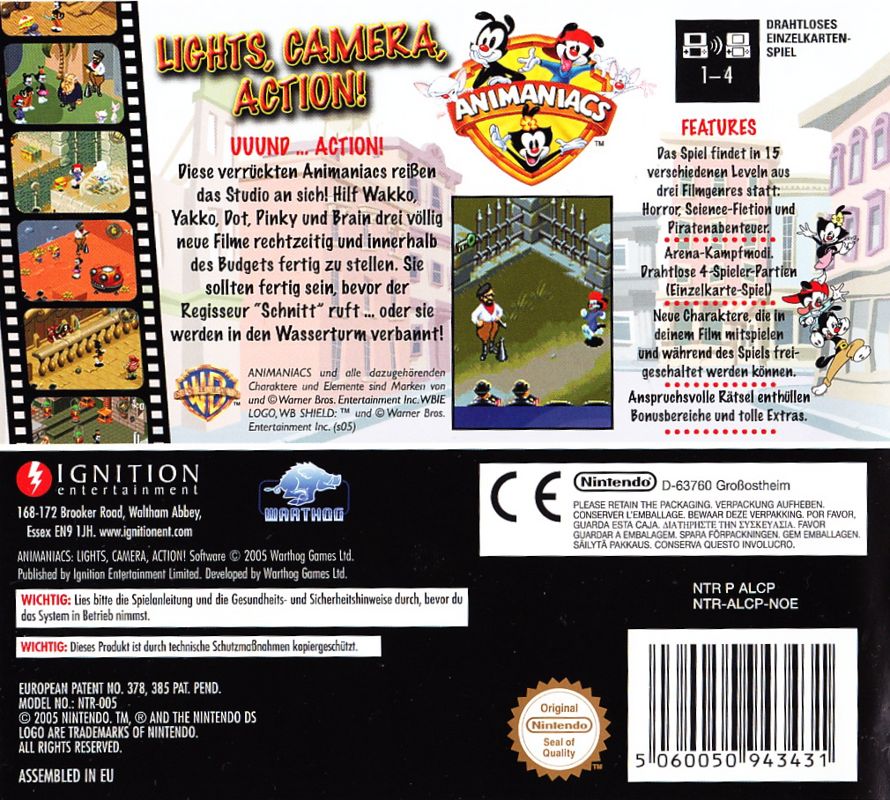 Back Cover for Animaniacs: Lights, Camera, Action! (Nintendo DS)