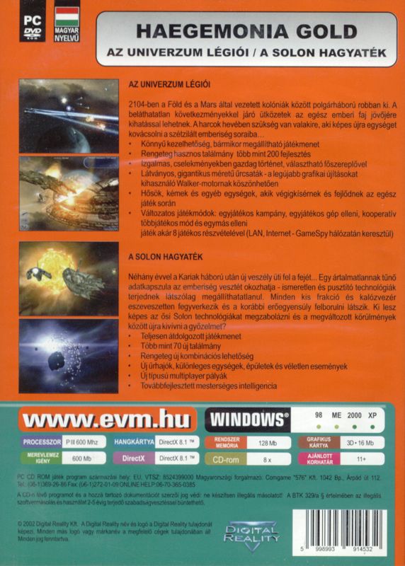Back Cover for Haegemonia: Gold Collector (Windows) (Ezt Vedd Meg! (Comgame "576" Ltd.) release)