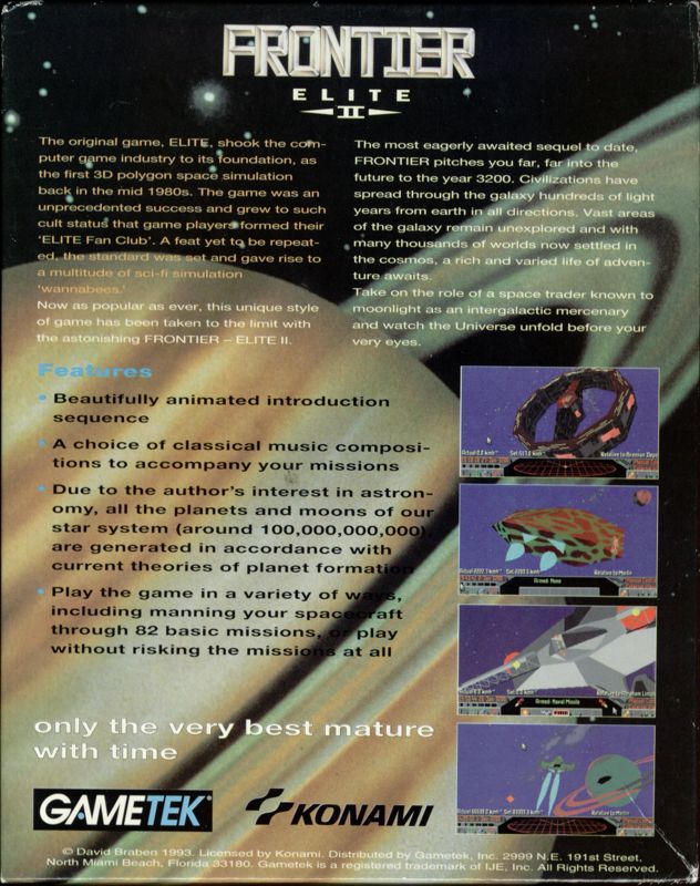 Back Cover for Frontier: Elite II (DOS) (CD-ROM Release)