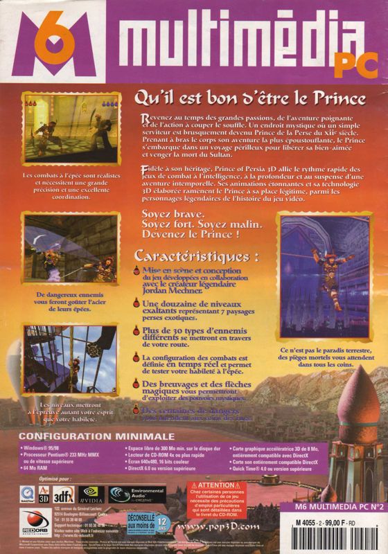 Back Cover for Prince of Persia 3D (Windows) (M6 Multimedia PC N°2 covermount)