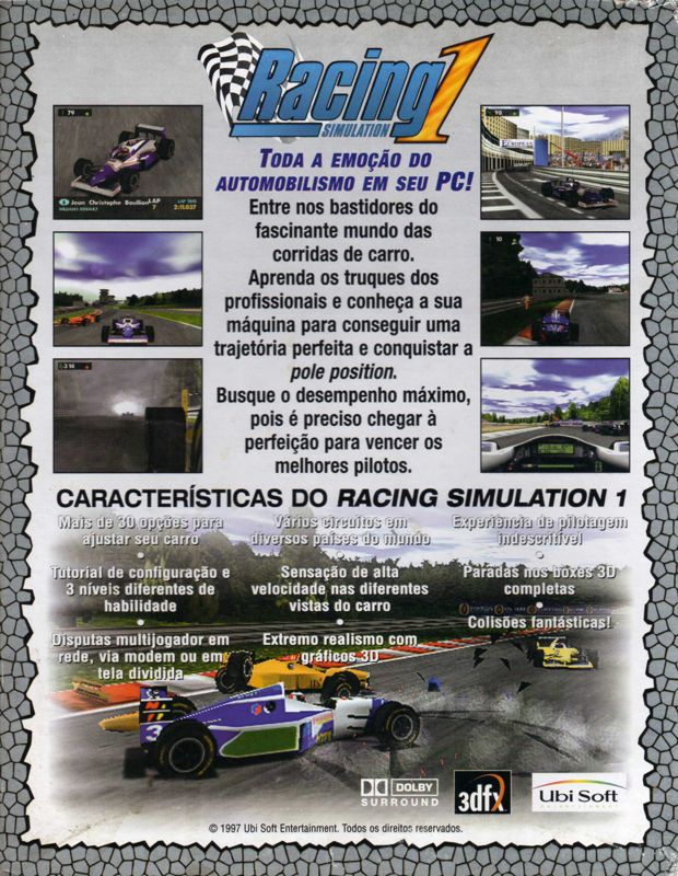 Back Cover for F1 Racing Simulation (Windows) (Mosaico release)