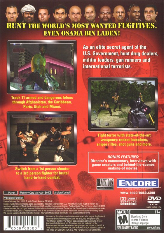 Back Cover for Fugitive Hunter: War on Terror (PlayStation 2)
