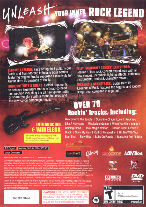 Other for Guitar Hero III: Legends of Rock (PlayStation 2) (Bundle release): Keep Case - Back
