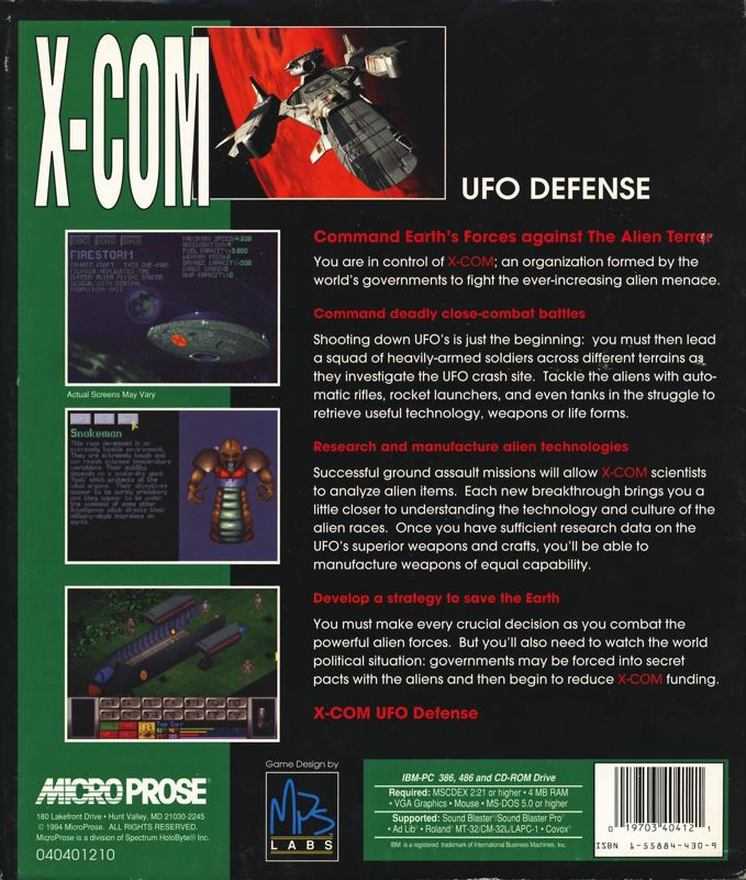 Back Cover for X-COM: UFO Defense (DOS) (CD-ROM Release)