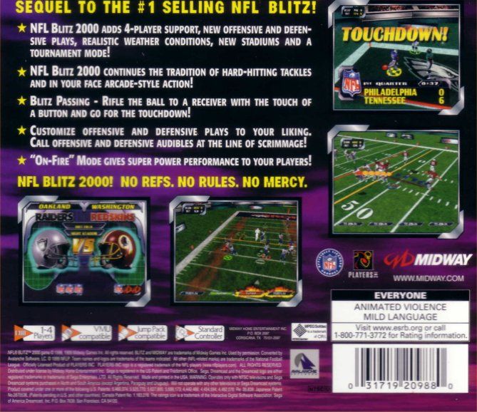 Back Cover for NFL Blitz 2000 (Dreamcast)