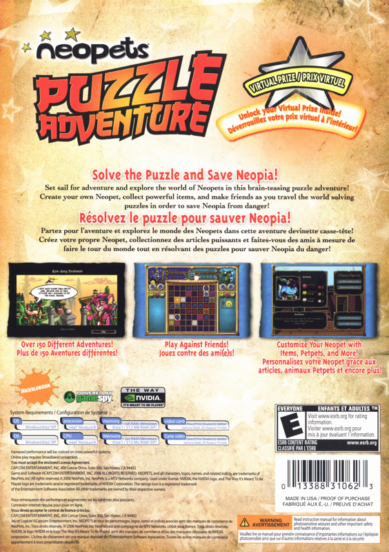 Back Cover for Neopets Puzzle Adventure (Windows)