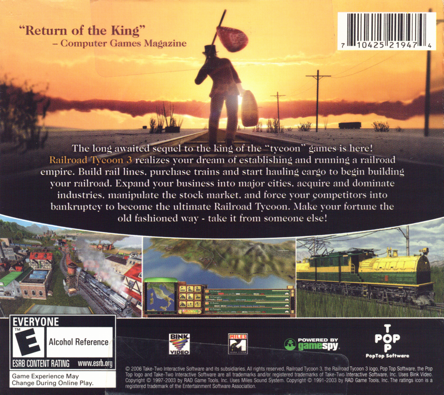 Back Cover for Railroad Tycoon 3 (Windows) (Small box, Budget release)
