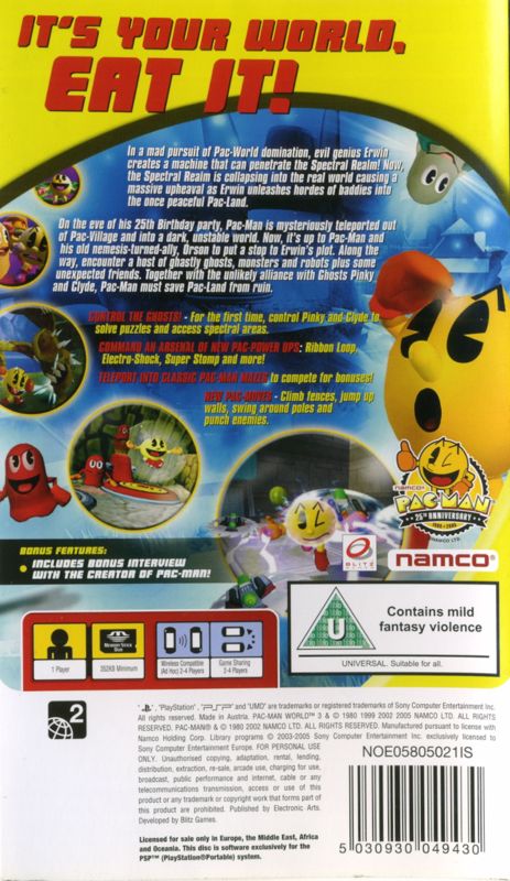 Back Cover for Pac-Man World 3 (PSP)