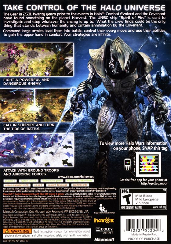 Back Cover for Halo Wars (Xbox 360)