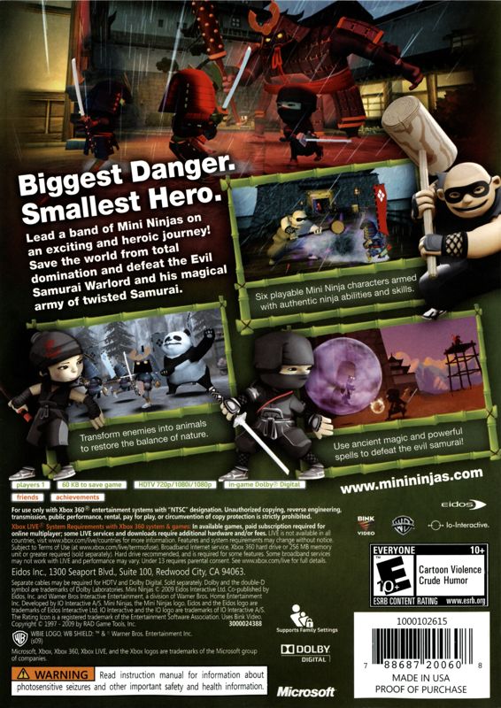 Back Cover for Mini Ninjas (Xbox 360)