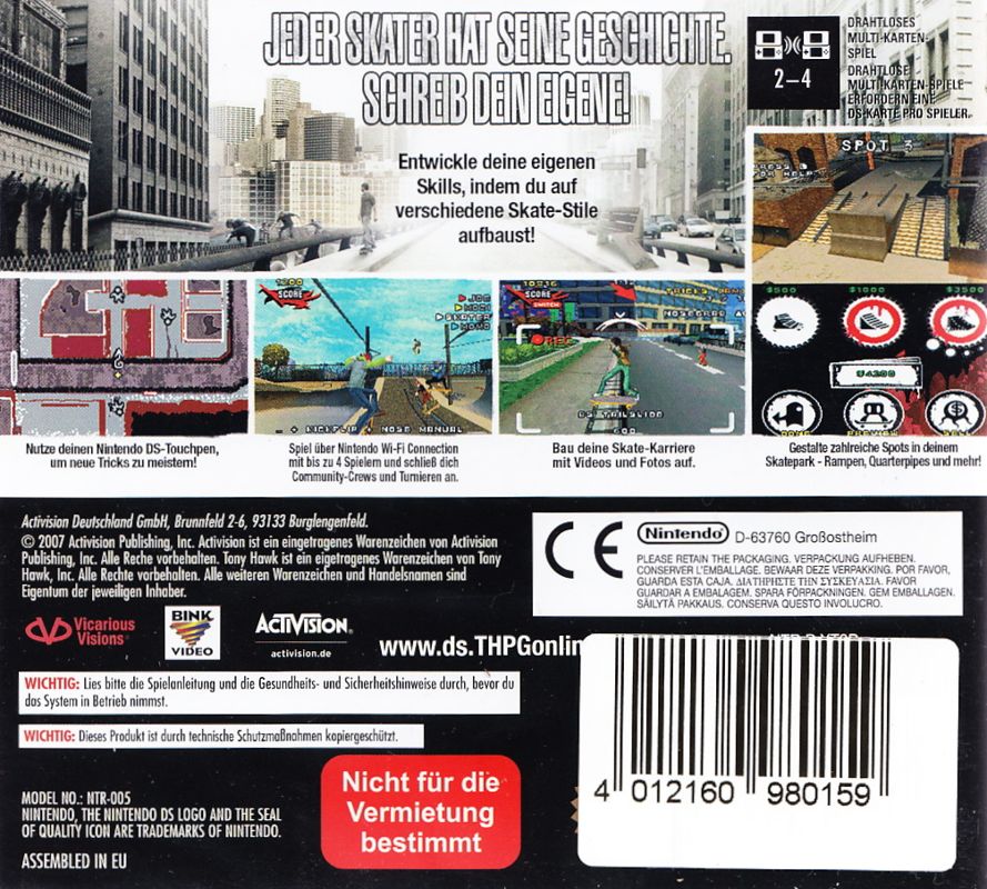 Back Cover for Tony Hawk's Proving Ground (Nintendo DS)