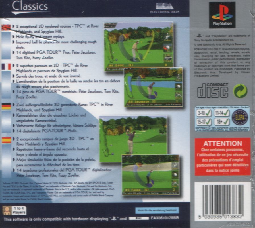 Back Cover for PGA Tour 96 (PlayStation) (Platinum release)