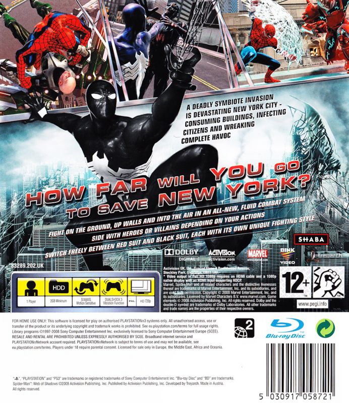 Back Cover for Spider-Man: Web of Shadows (PlayStation 3)