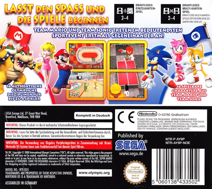 Back Cover for Mario & Sonic at the Olympic Games (Nintendo DS) (Re-release)