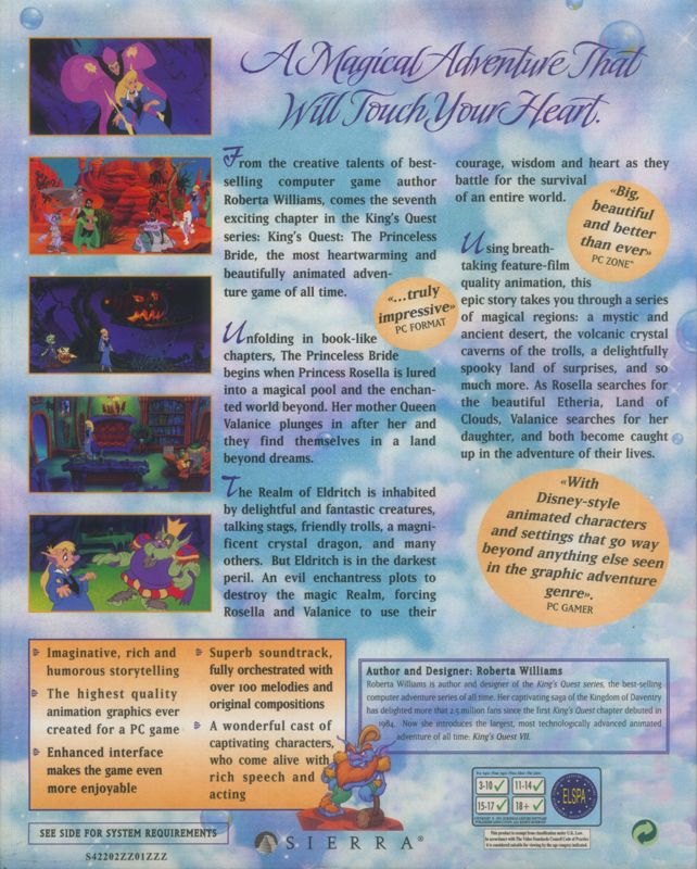 Back Cover for Roberta Williams' King's Quest VII: The Princeless Bride (Windows 3.x)