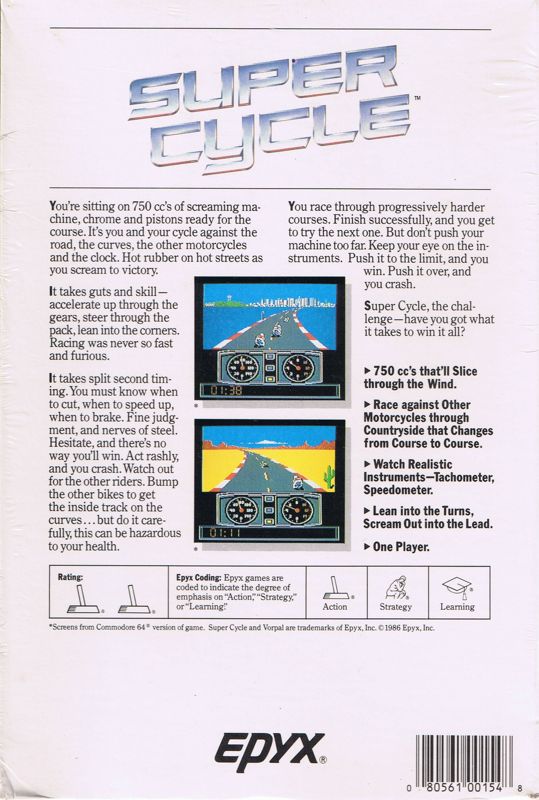Back Cover for Super Cycle (Commodore 64)