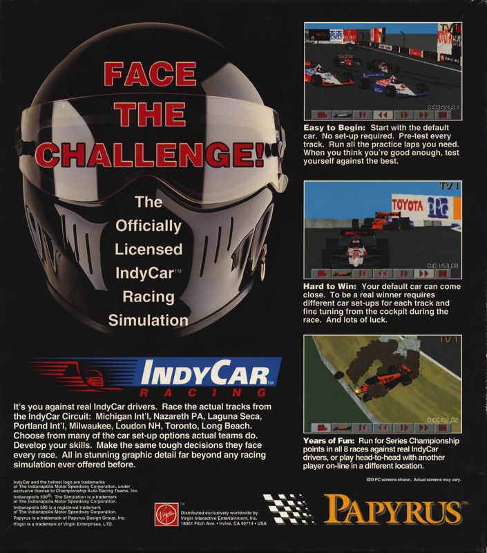 Back Cover for IndyCar Racing (DOS)