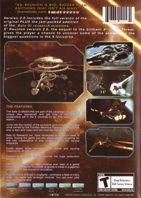Back Cover for X³: Reunion 2.0 - Game of the Year 2007 Edition (Windows)