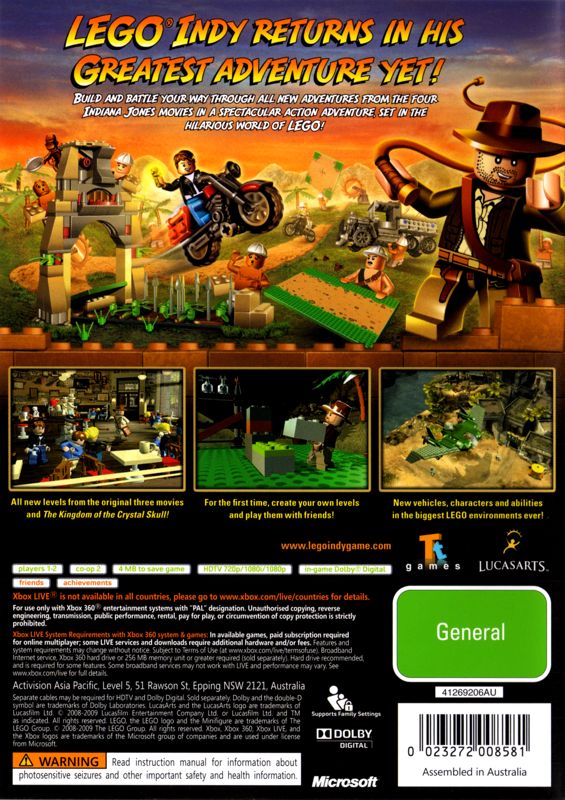 Back Cover for LEGO Indiana Jones 2: The Adventure Continues (Xbox 360)