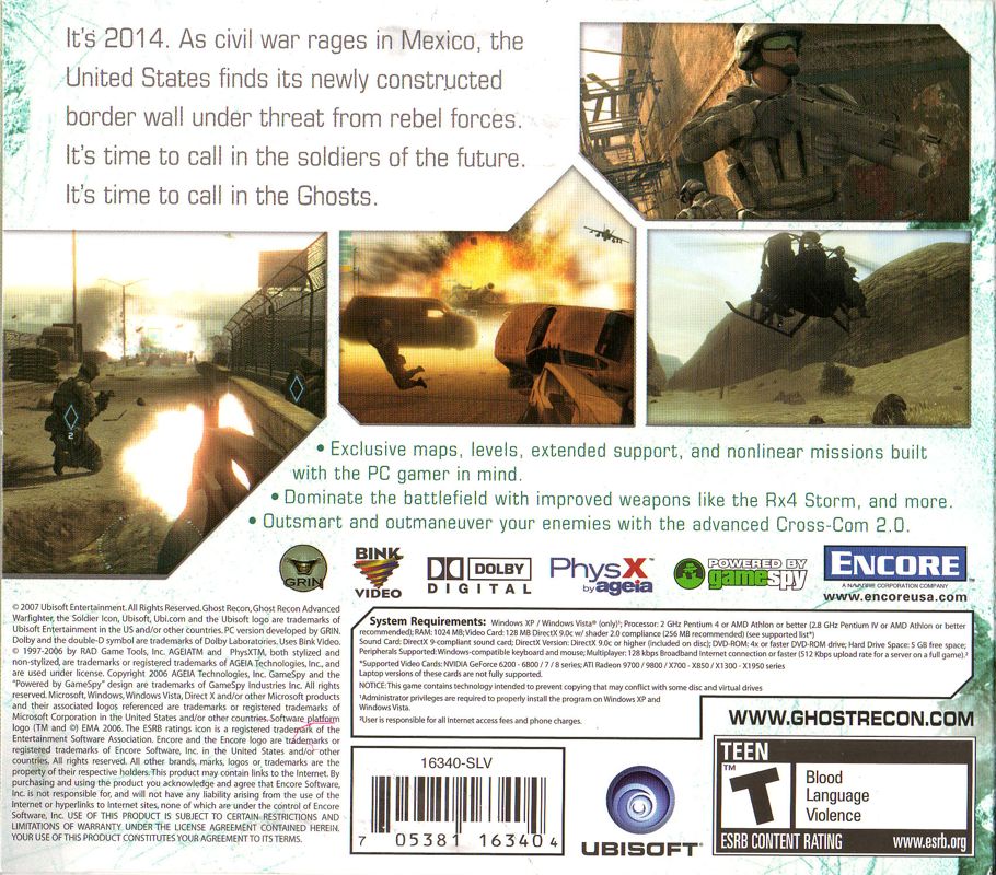 Back Cover for Tom Clancy's Ghost Recon: Advanced Warfighter 2 (Windows)