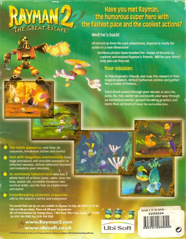 Back Cover for Rayman 2: The Great Escape (Windows)