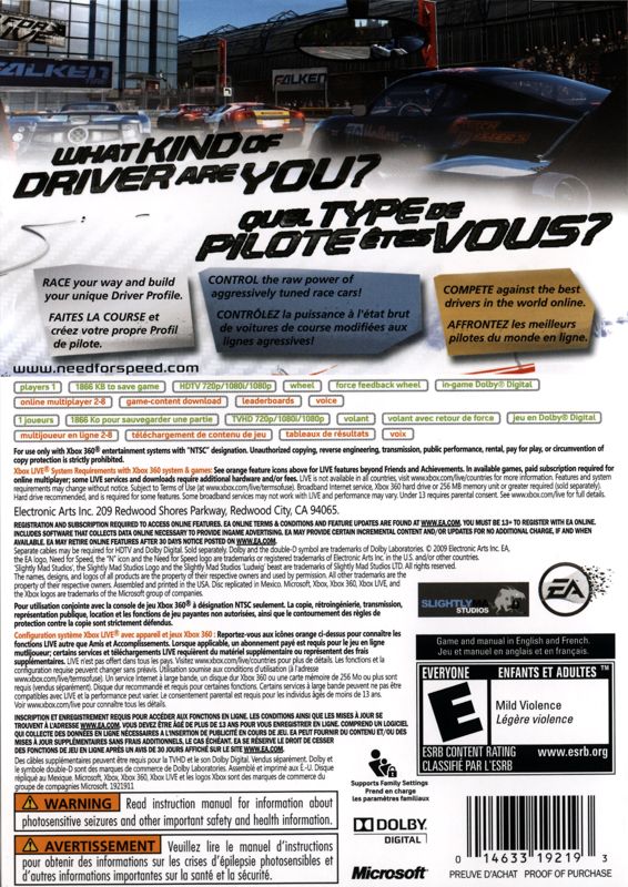 Back Cover for Need for Speed: Shift (Xbox 360)