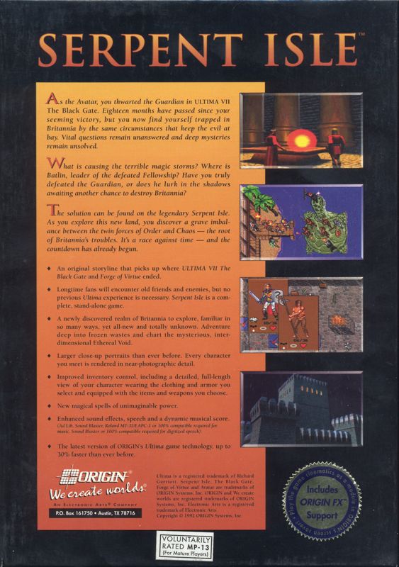 Back Cover for Ultima VII: Part Two - Serpent Isle (DOS)