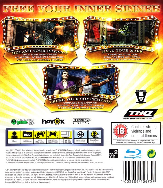 Back Cover for Saints Row 2 (PlayStation 3)