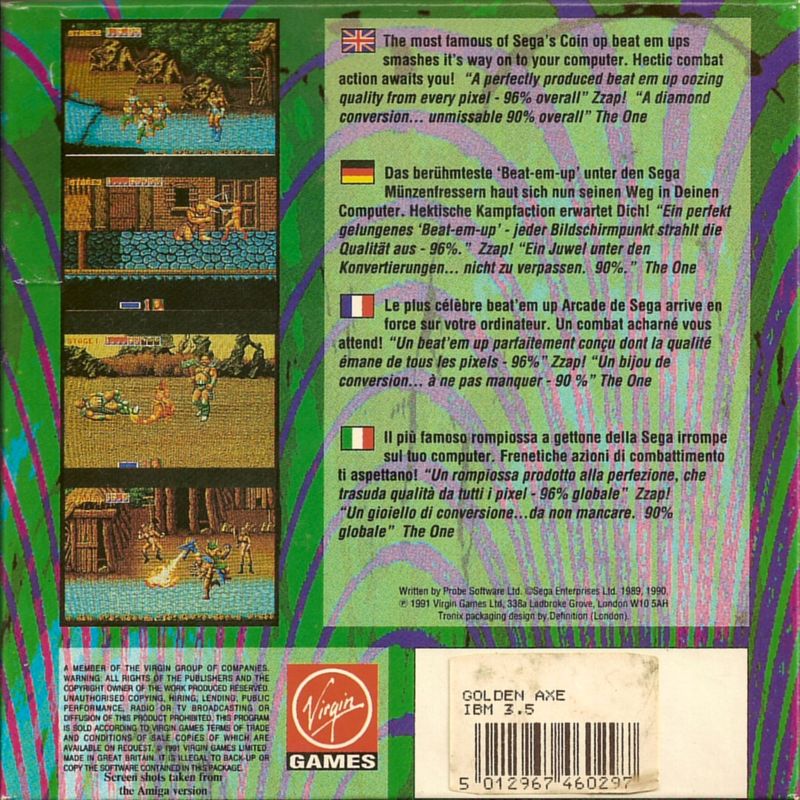 Back Cover for Golden Axe (DOS) (Tronix Budget release)