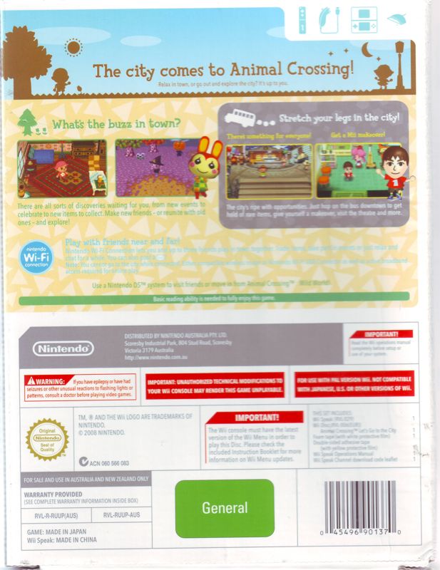 Back Cover for Animal Crossing: City Folk (Wii) (Wii Speak bundle)