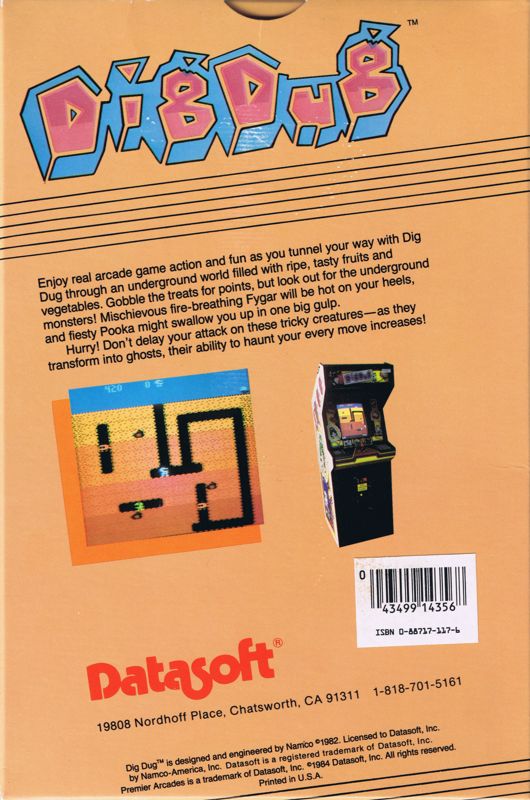 Back Cover for Dig Dug (Atari 8-bit and Commodore 64)