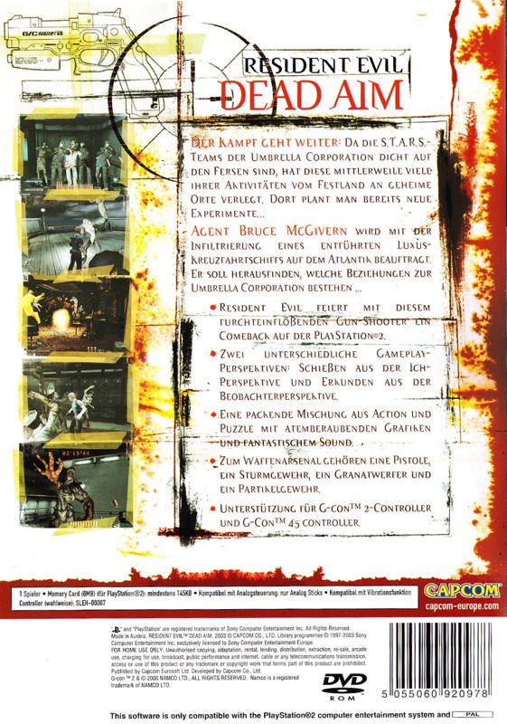 Back Cover for Resident Evil: Dead Aim (PlayStation 2)