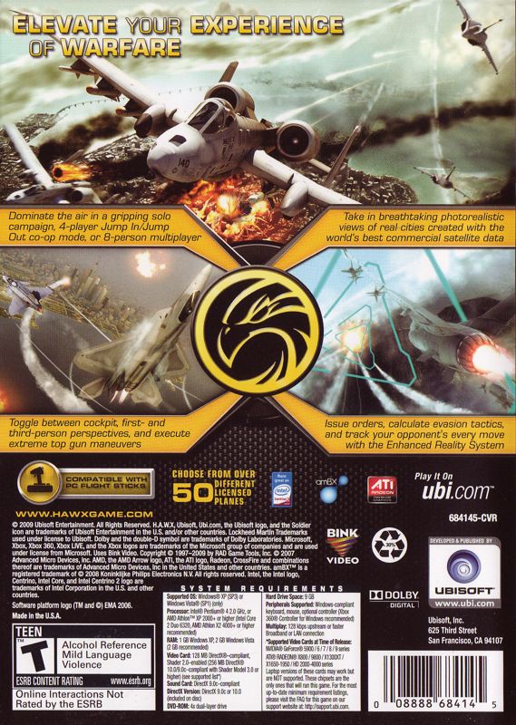 Back Cover for Tom Clancy's H.A.W.X (Windows)