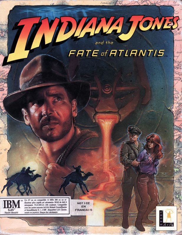 Front Cover for Indiana Jones and the Fate of Atlantis (DOS) (1st 5"1/4 French Release : box and manual in French, but game in English.)