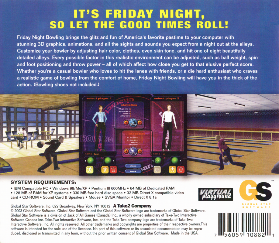 Back Cover for Friday Night 3D Bowling (Windows)