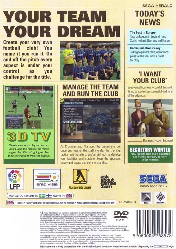 Back Cover for Let's Make a Soccer Team! (PlayStation 2)
