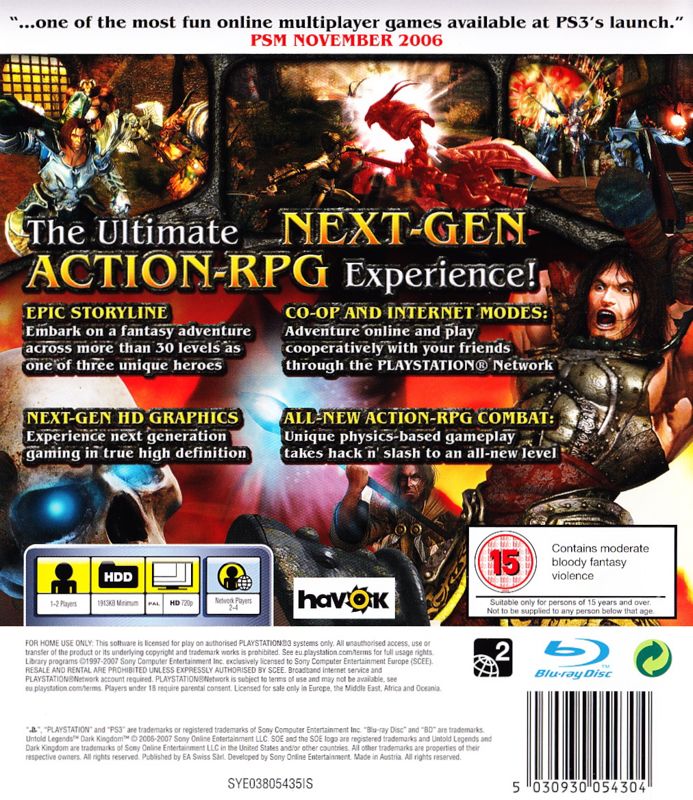 Back Cover for Untold Legends: Dark Kingdom (PlayStation 3)