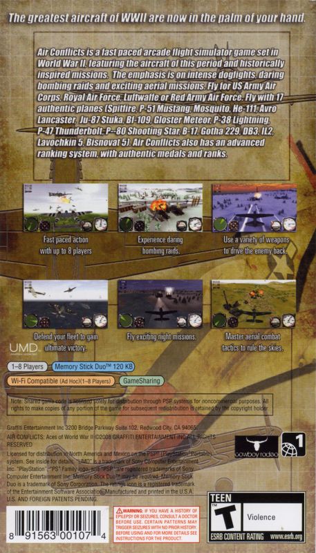 Back Cover for Air Conflicts: Aces of World War II (PSP)