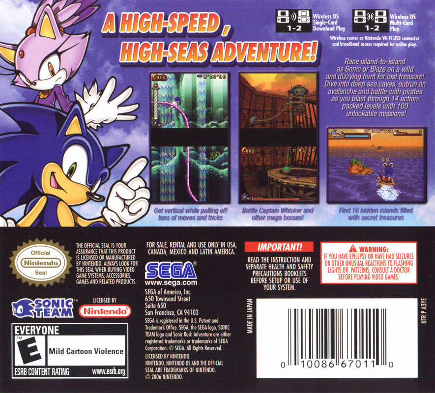 Back Cover for Sonic Rush Adventure (Nintendo DS)