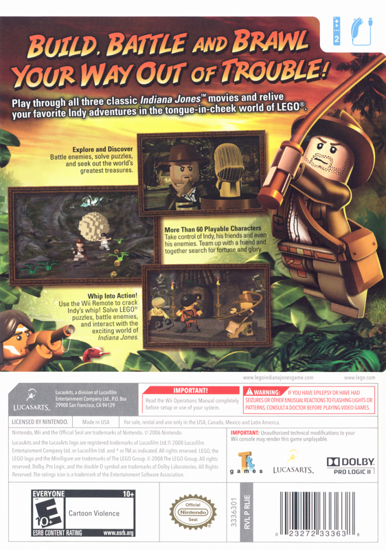 Back Cover for LEGO Indiana Jones: The Original Adventures (Wii)