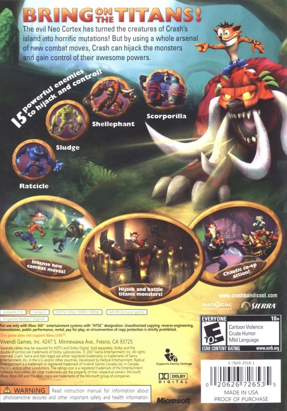 Back Cover for Crash of the Titans (Xbox 360)