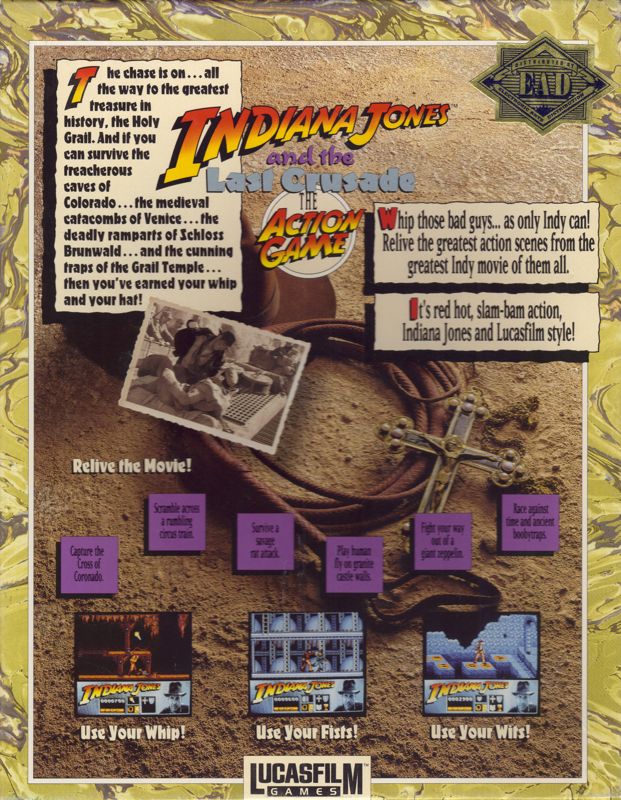 Back Cover for Indiana Jones and the Last Crusade: The Action Game (DOS)