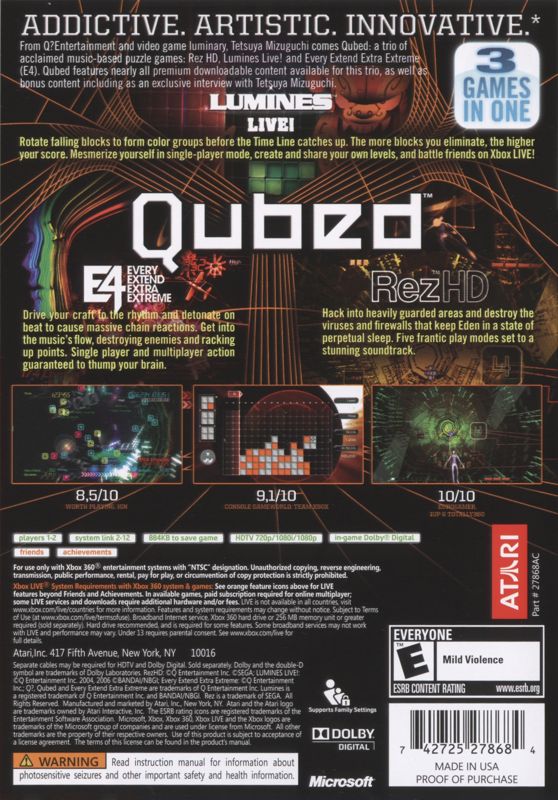 Back Cover for Qubed (Xbox 360)