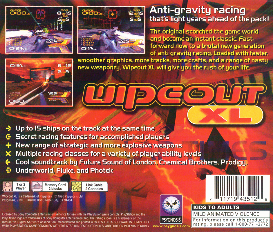 Back Cover for WipEout XL (PlayStation)