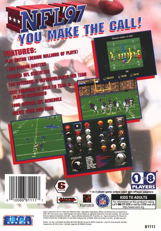 Back Cover for NFL '97 (SEGA Saturn)