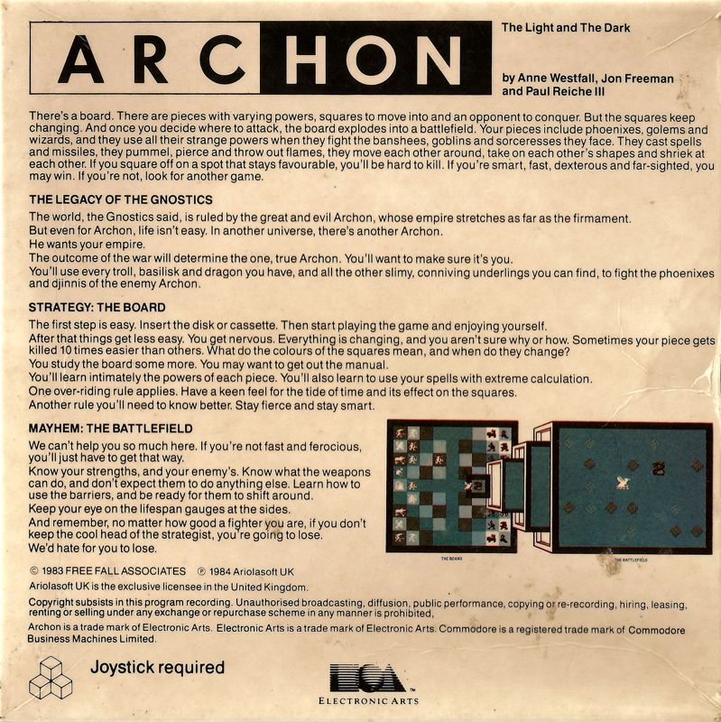 Back Cover for Archon: The Light and the Dark (ZX Spectrum)